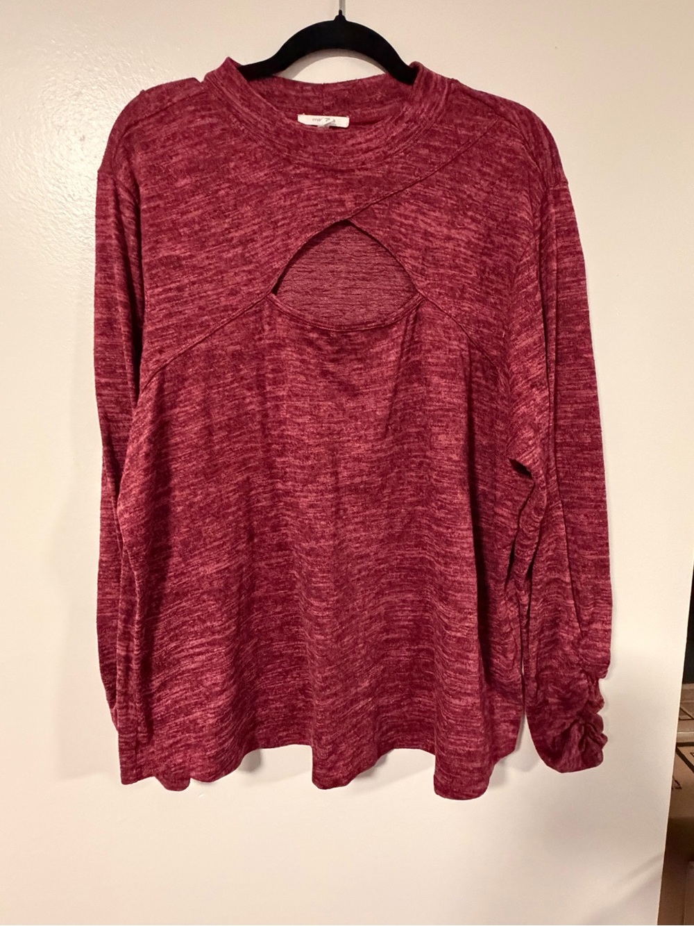 Maurices Marled Cutout Long-Sleeve Top - Burgundy